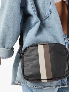 ALOHA Collection Black Crossbody with Cream and Brown Center Stripe